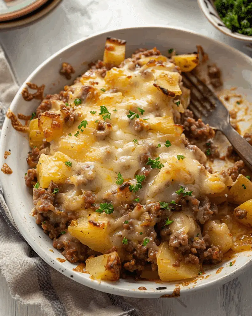 Cheesy Ground Beef and Potatoes Skillet