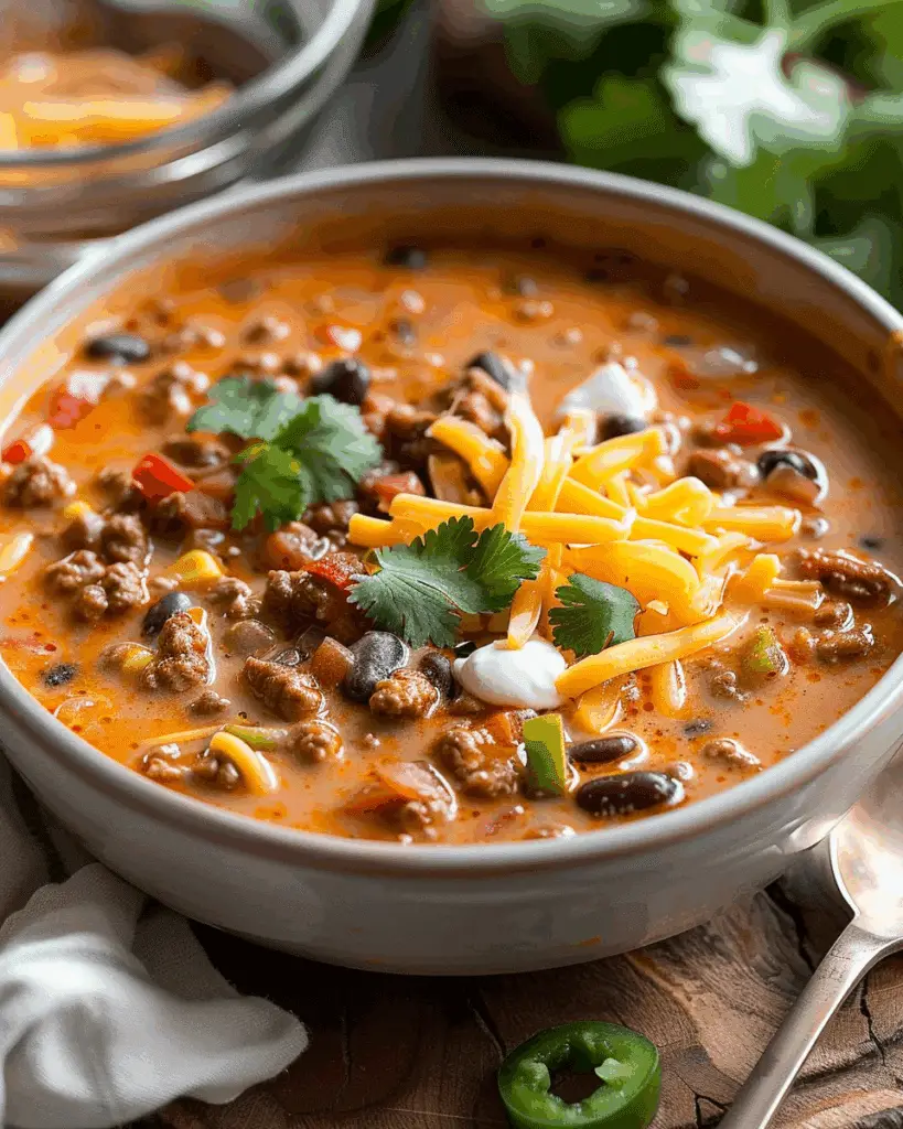 Creamy Cheesy Ground Beef Taco Soup