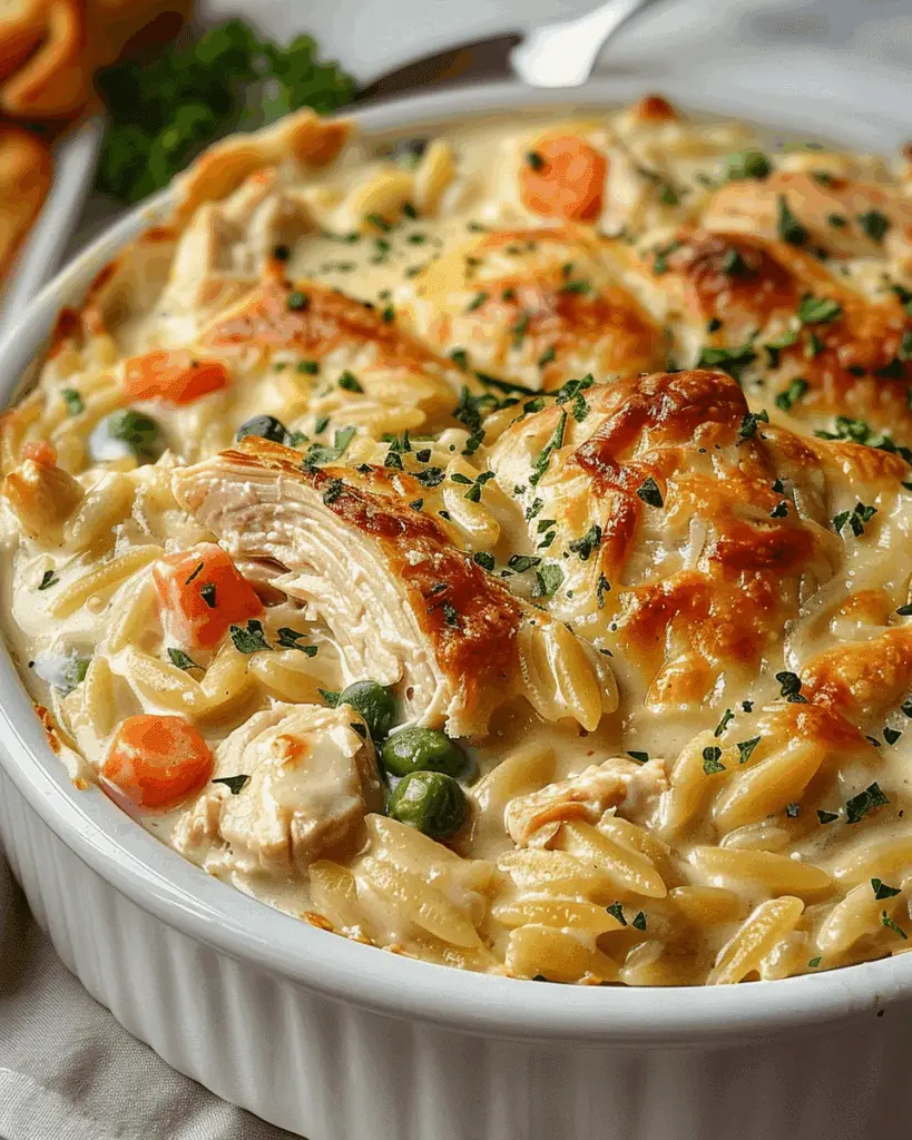 Creamy Chicken Orzo Pot Pie with Puff Pastry