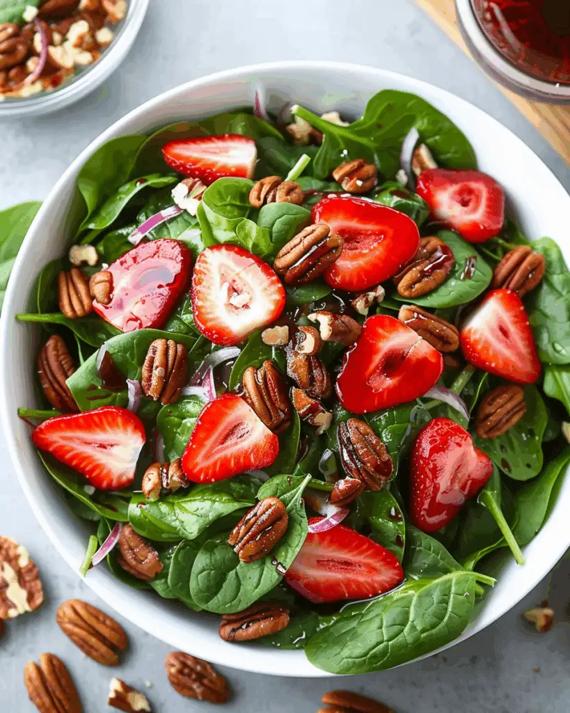 Fresh Strawberry Spinach Salad with Candied Pecans