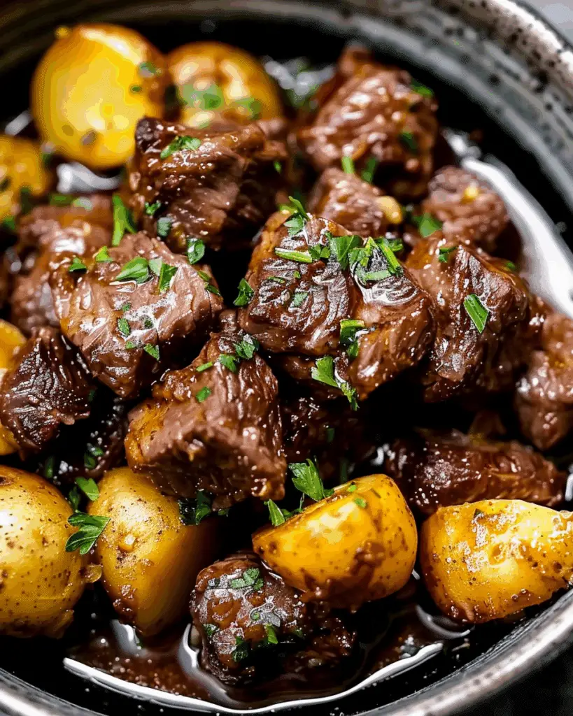 Crockpot Garlic Butter Beef Bites with Potatoes