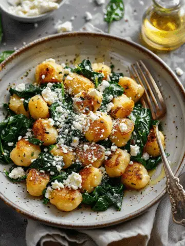 Crispy Gnocchi with Spinach and Feta