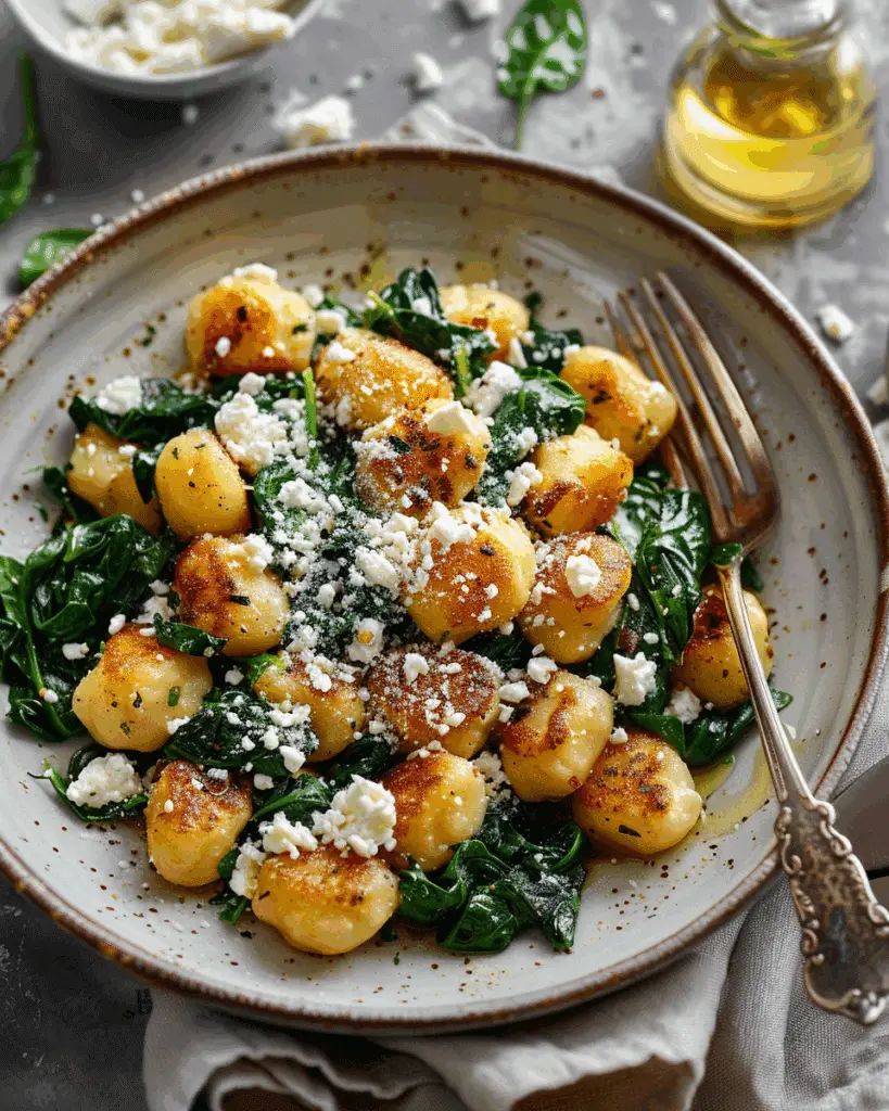 Crispy Gnocchi with Spinach and Feta