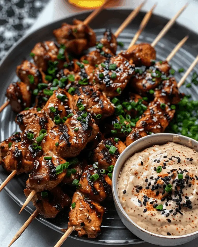 Honey-Garlic Chicken Skewers with Creamy Sesame Dip