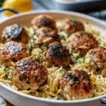 Greek Chicken Meatballs with Lemon Orzo