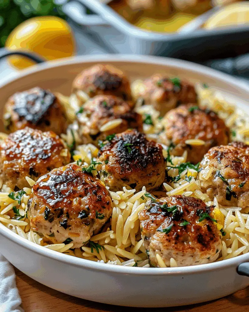 Greek Chicken Meatballs with Lemon Orzo