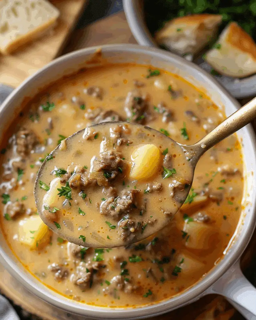 Cheesy Beef Potato Soup