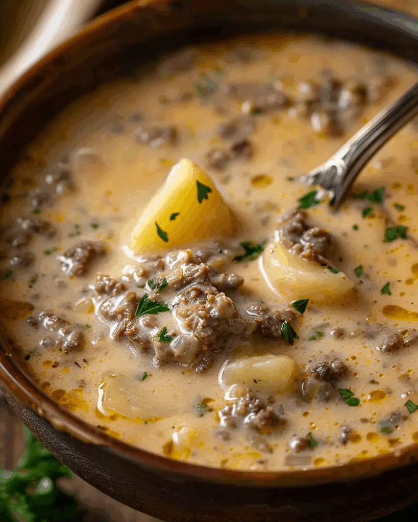 Cheesy Beef Potato Soup