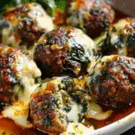 Spinach Garlic Meatballs Stuffed with Mozzarella