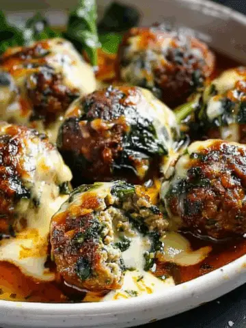 Spinach Garlic Meatballs Stuffed with Mozzarella