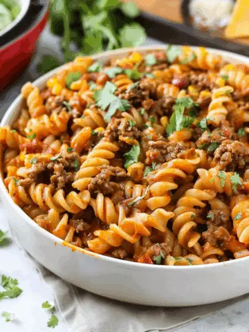 One Pot Beef Enchilada Pasta
