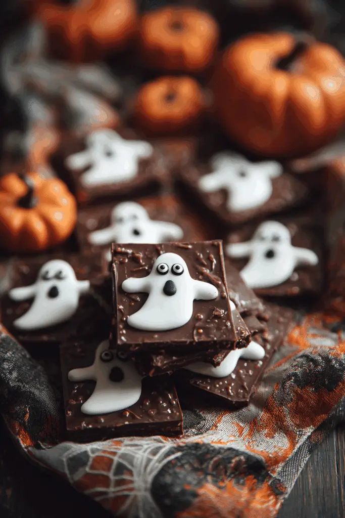 Spooky No-Bake Chocolate Peanut Butter Ghost Bars