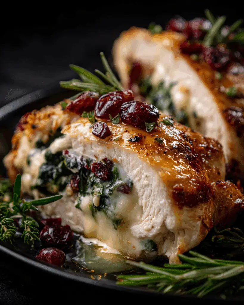 Cranberry and Spinach Stuffed Chicken Breasts with Brie