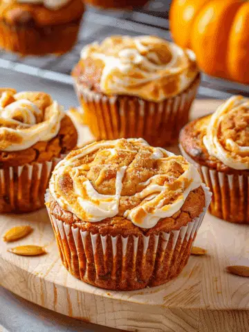 Cream Cheese Swirled Pumpkin Muffins with Candied Ginger