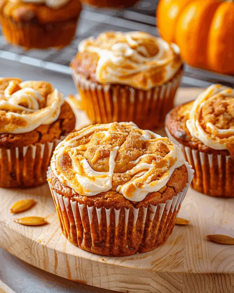 Cream Cheese Swirled Pumpkin Muffins with Candied Ginger