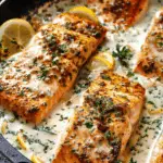 Garlic Butter Baked Salmon with Parmesan Cream Sauce