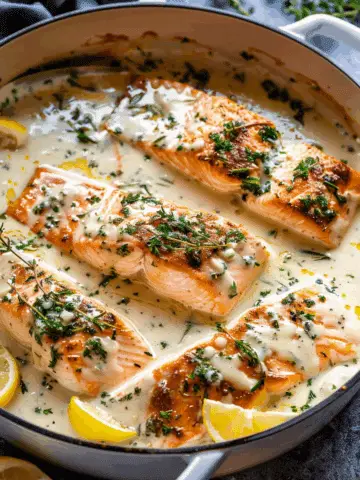 Garlic Butter Baked Salmon with Parmesan Cream Sauce