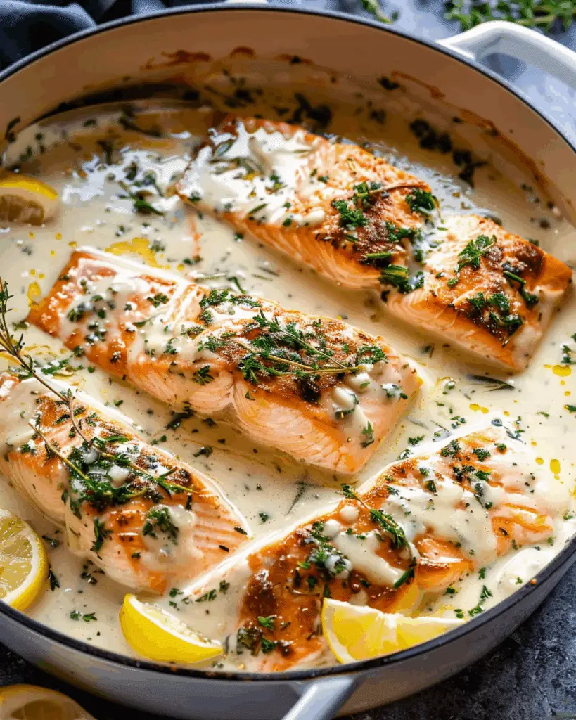Garlic Butter Baked Salmon with Parmesan Cream Sauce