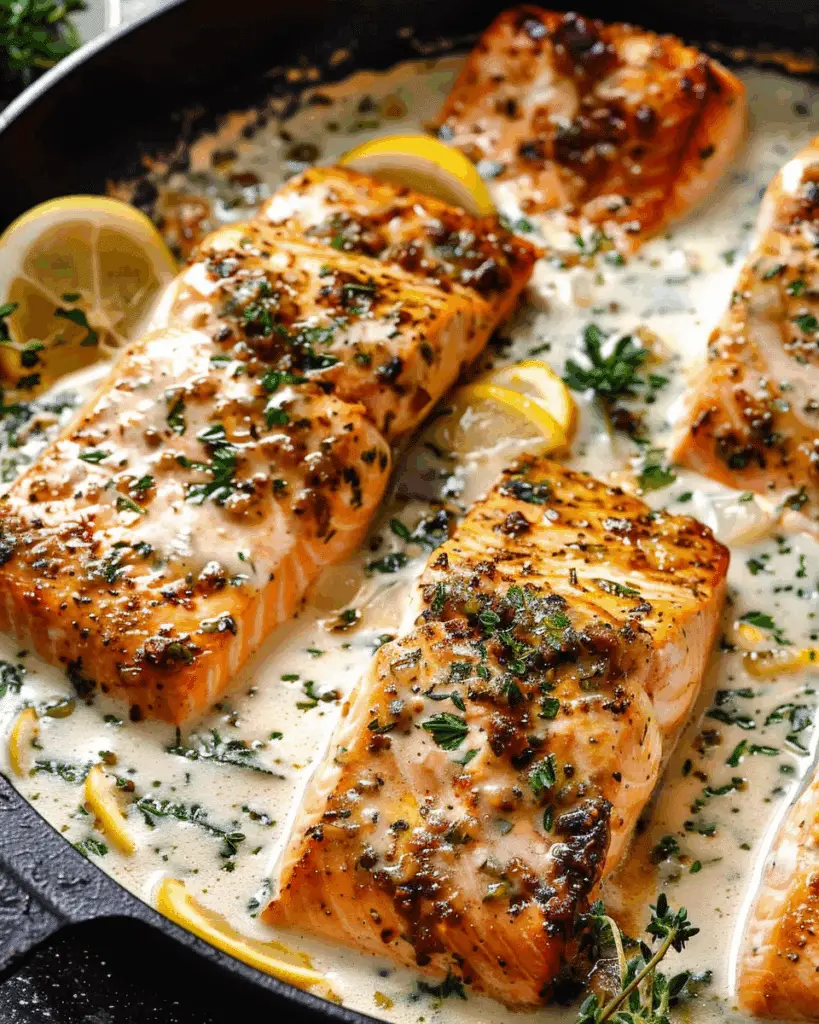 Garlic Butter Baked Salmon with Parmesan Cream Sauce