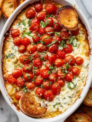 Caprese Dip with Roasted Cherry Tomatoes and Melty Mozzarella Recipe