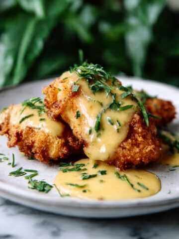 Pretzel-Crusted Chicken with Mustard-Cheddar Sauce Recipe