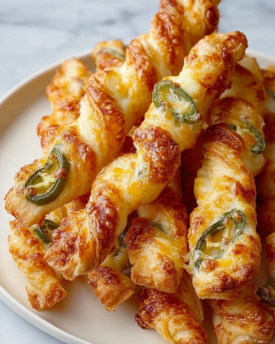 The image shows a white oval plate filled with seven twisted breadsticks that have a golden-brown baked crust with melted cheese, green pepper slices, and bits of cooked bacon spread unevenly inside the twists. The breadsticks have a flaky texture, with the cheese slightly browned on top. Next to the breadsticks is a small round white bowl filled with a creamy, light-colored dipping sauce speckled with herbs. The plate is placed on a white marbled surface, and there are halves of bright green lime and a small block of yellow cheese on the side. Bright natural light casts soft shadows over the scene creating a fresh and inviting look, photo taken with an iphone --ar 4:5 --v 7
