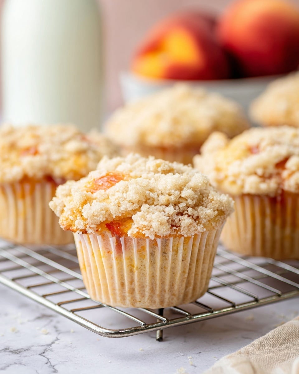 A group of crumb muffins sits on a wire rack over a white marbled surface, each muffin wrapped in white paper liners. The muffins have a golden brown color with a crumbly top layer covered in a white glaze drizzle. The crumb topping is uneven with a rough texture, showing small clumps of crispy crumbs scattered across the surface. The glaze contrasts well with the warm brown tones of the muffins, creating a fresh baked look. Photo taken with an iphone --ar 4:5 --v 7
