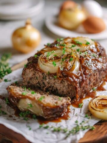 Crockpot French Onion Meatloaf with Melted Swiss Cheese Recipe