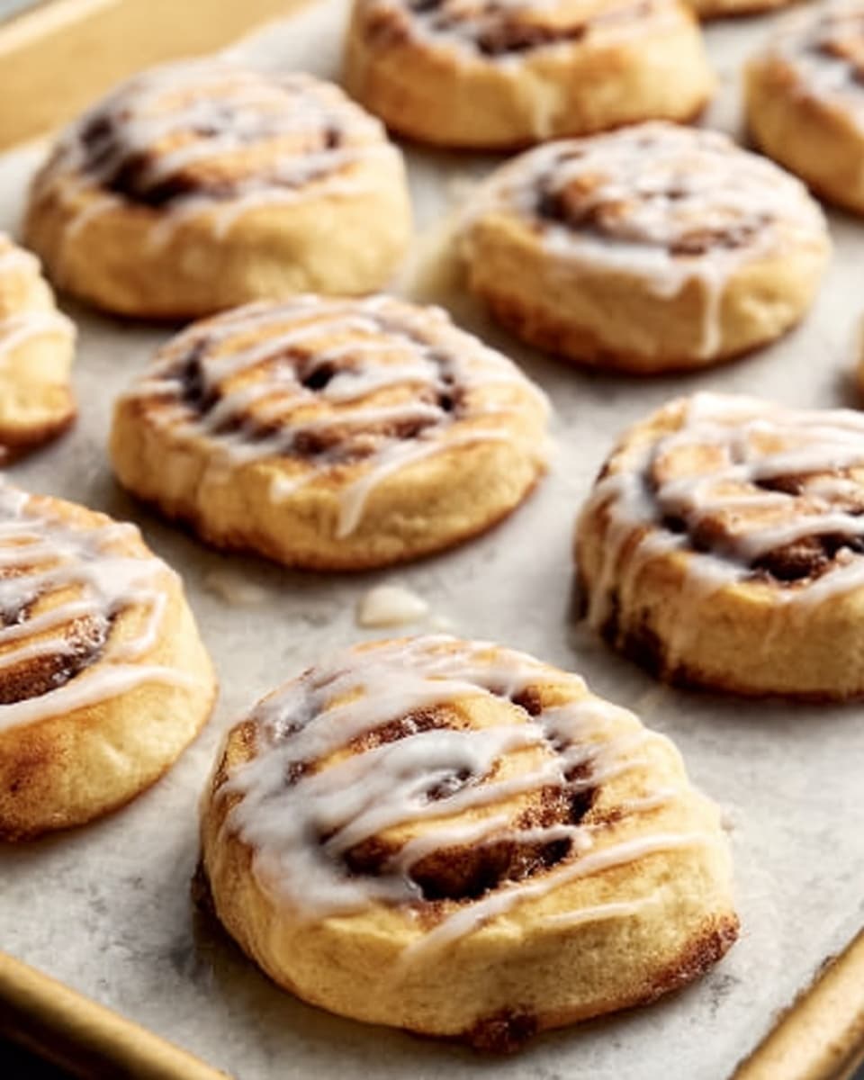 The image shows a baking tray filled with soft-looking cinnamon rolls placed on a white marbled surface. Each cinnamon roll has about three visible layers of dough spiraled tightly with dark brown cinnamon filling in the middle. The tops of the rolls are covered with a smooth white glaze, drizzled in thin lines across the surface, giving a shiny and slightly sticky look. The rolls have a light golden-brown color on the edges, showing they are baked just right. The rolls are spaced evenly on the tray, and the background is softly blurred, focusing on the warm, fresh pastries. photo taken with an iphone --ar 4:5 --v 7