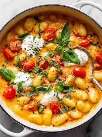 30 Minute Creamy Tomato Gnocchi with Burrata Recipe