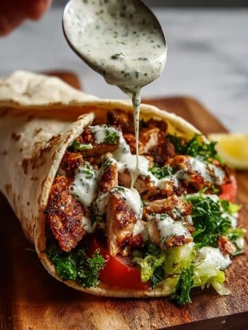 Chicken Shawarma Wraps with Garlic Yoghurt Sauce and Crispy Fries Recipe