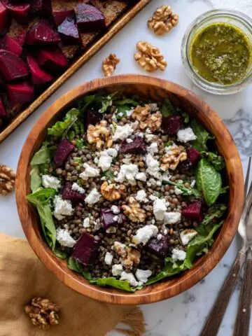 Lentil Salad with Roasted Beets, Goat Cheese, and Walnuts Recipe