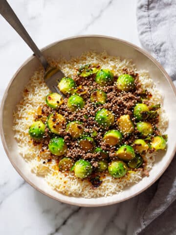 Ground Beef and Brussels Sprouts Stir-Fry with Sweet Chili and Lime Recipe