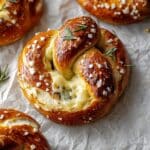 Mozzarella Stuffed Soft Pretzels with Rosemary and Parmesan Recipe