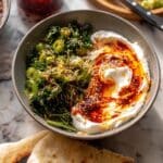 Harissa Eggs in Whipped Goat Cheese with Avocado Salad and Chili Butter Recipe
