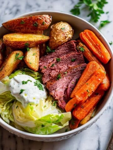 Best Corned Beef and Cabbage Recipe with Roasted Red Potatoes and Horseradish Sauce Recipe