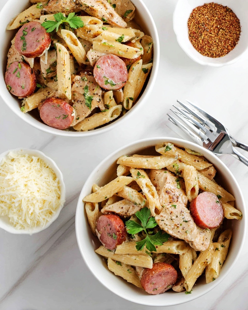 One-Pot Cajun Chicken and Sausage Alfredo Pasta Recipe - Recipe Image