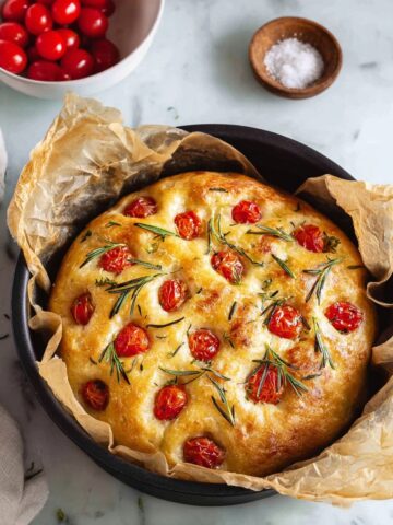 Mini No-Knead Cherry Tomato and Rosemary Focaccia Recipe