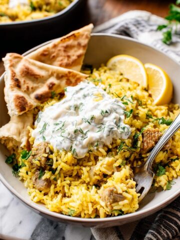 Dump-and-Bake Chicken Tzatziki and Rice Recipe