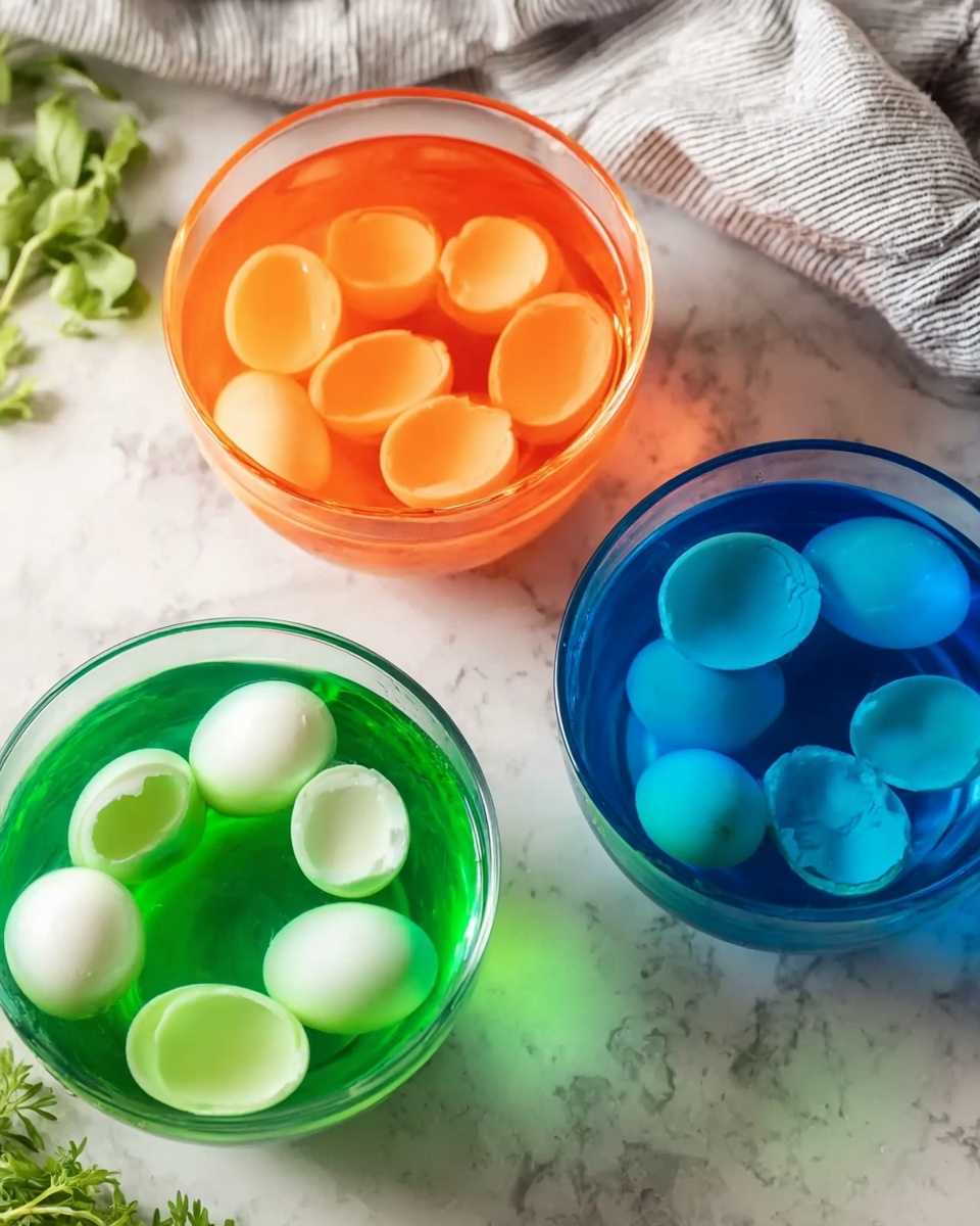 The image shows three clear glass bowls, each filled with round slices of onions soaking in different colored liquids. The bowl on the left contains onions in bright orange liquid. The bowl on the right has onions in deep blue liquid. The bowl in the front holds onions in vibrant green liquid. The bowls are placed on a white marbled surface with a blurred light gray and white striped cloth and green herbs in the background. The lighting is soft, highlighting the colors and textures of the onion slices and liquids. photo taken with an iphone --ar 4:5 --v 7