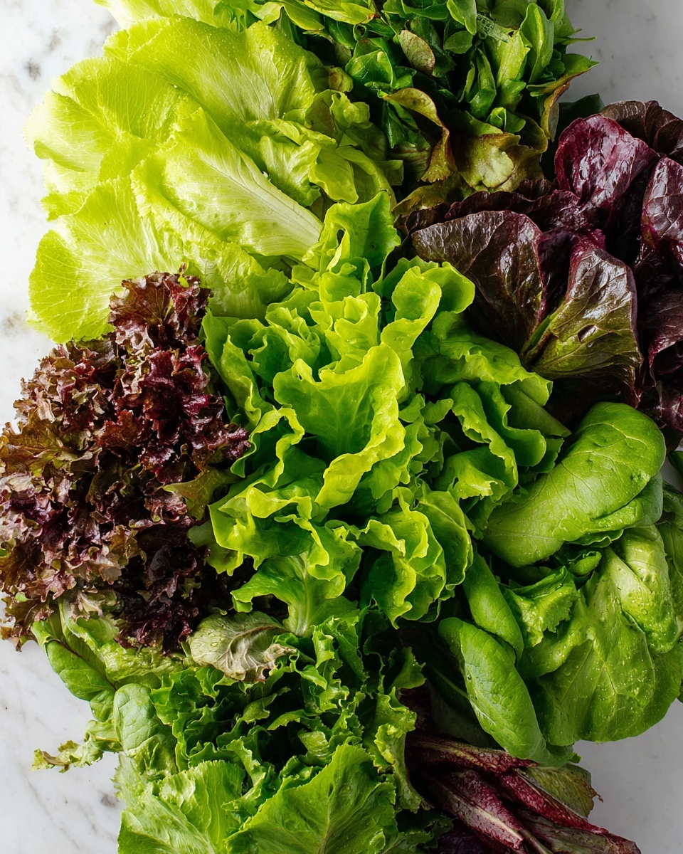 The image shows a mix of fresh leafy greens arranged closely together with various shapes and textures. There are several layers of soft, curly bright green lettuce leaves spread out in the center and right side, while darker reddish-purple leaves with a slightly firmer texture are scattered around the edges. The leaves overlap each other, creating a vibrant display of green shades from light lime to deep forest, alongside the contrasting dark red tones. The background is a white marbled surface that highlights the colors and details of the leaves well. Photo taken with an iphone --ar 4:5 --v 7