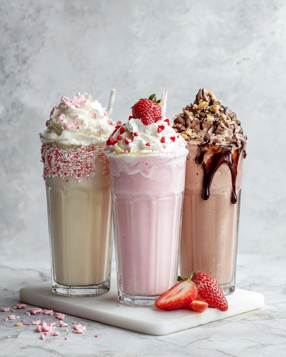 Homemade Milkshake Trio: Delicious Chocolate, Vanilla & Strawberry