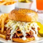 Slow Cooker BBQ Ranch Chicken Sandwiches with Coleslaw Recipe