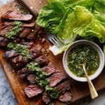 Grilled Flank Steak with Salsa Verde and Herb-Lettuce Salad Recipe
