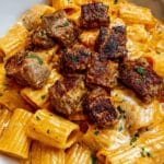 Cajun Steak Tips with Cheesy Rigatoni Parmesan Sauce Recipe