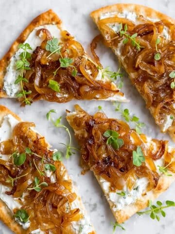 Cheesy Caramelized Onion and Pear Flatbreads Recipe