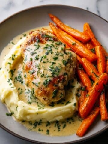 Creamy Herb Chicken with Mashed Potatoes and Glazed Carrots Recipe