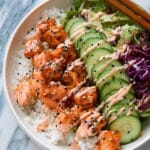 Salmon Rice Bowl with Spicy Sriracha Mayo and Asian Cabbage Slaw Recipe