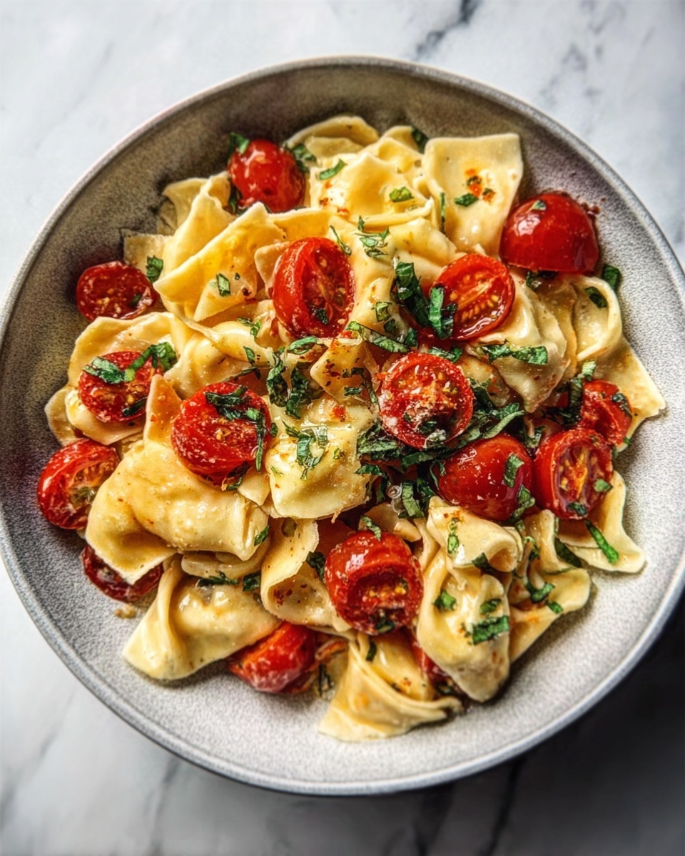 A white round dish filled with several layers of ravioli pasta, each ravioli appearing soft and smooth with a pale yellow color. On top, a thick red tomato sauce is generously spread unevenly, letting some of the ravioli show through. The sauce has a slightly chunky texture with visible bits of herbs sprinkled across it. The dish is placed on a rustic wooden table, next to small white bowls, one filled with a green herb powder and the other with coarse black salt. Photo taken with an iphone --ar 4:5 --v 7