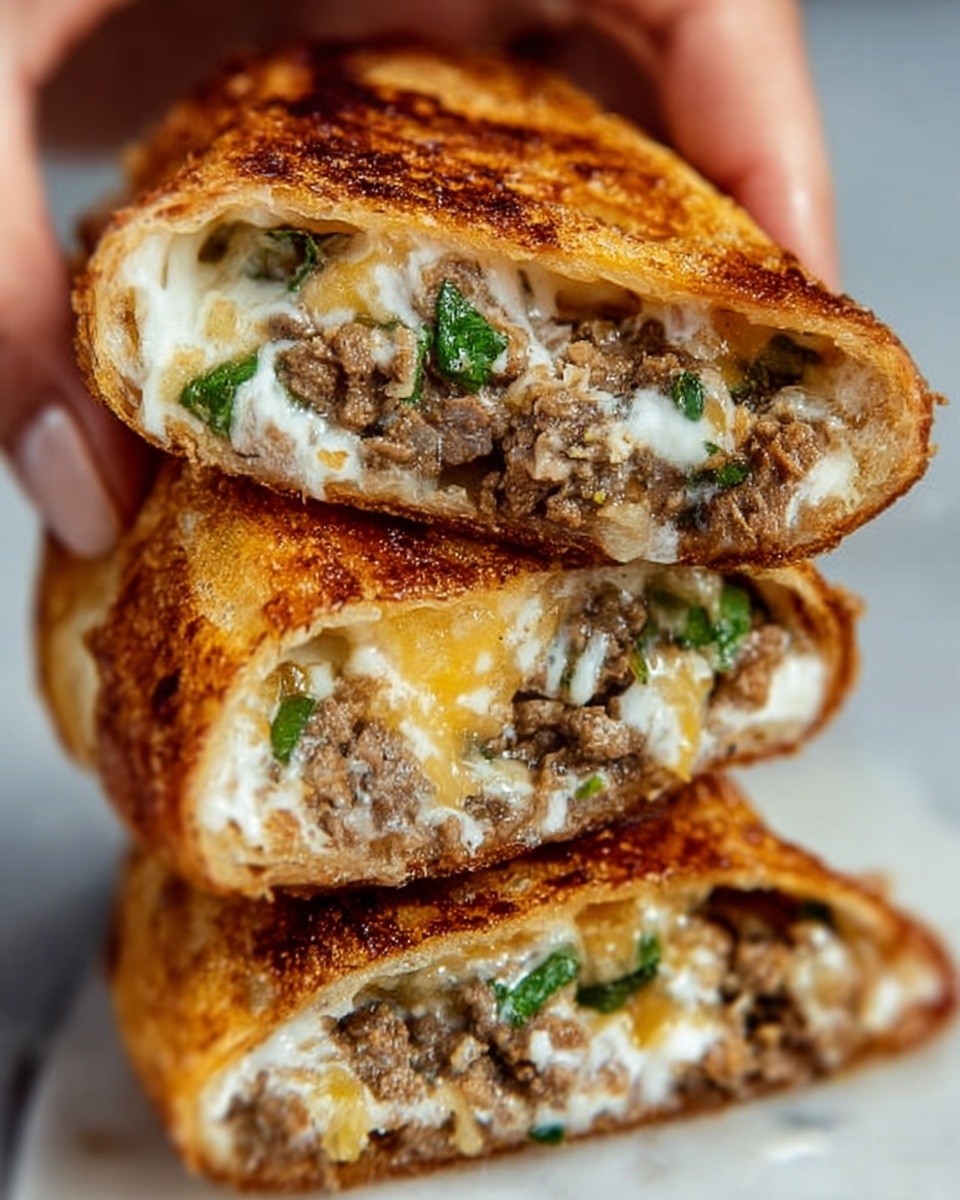 A white plate holds several golden brown fried egg rolls with bubbly, crispy skin. Two egg rolls are cut in half, showing sticky light tan ground meat mixed with bits of green onion and white cabbage inside. Small green onion pieces are scattered around the plate. In the background, a white bowl filled with dark soy sauce sits on a white marbled surface. The photo was taken with an iphone --ar 4:5 --v 7